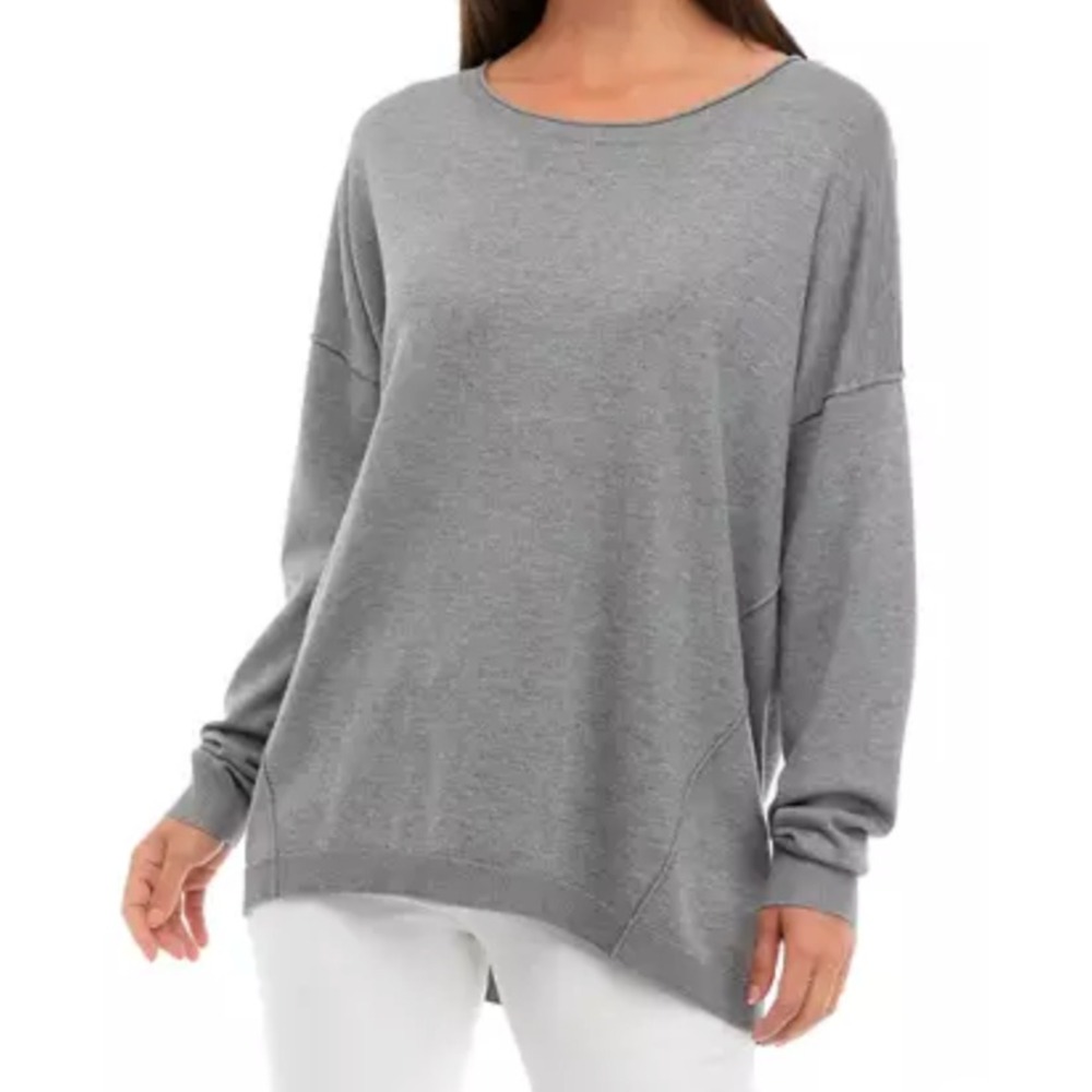 WONDERLY Oversized Heather Gray Sweater ROLLED CREWNECK Super Soft SZ L
